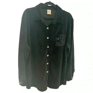 Disney Store Vintage Jeweled Mickey Mouse Women’s Black Button Down Shirt
